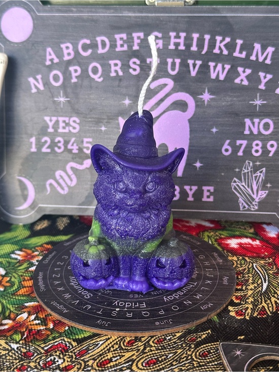 Hand Crafted Other - Midnight Familiar Witch Cat Candle – Purple & Green Halloween Cat